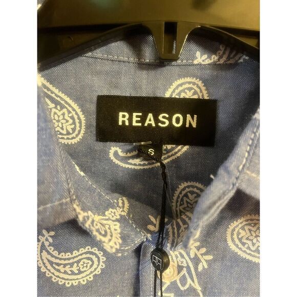 Reason Sz Small Mens Button Down Long Sleeve Royal Blue paisley Nwt (3302) - Picture 2 of 4